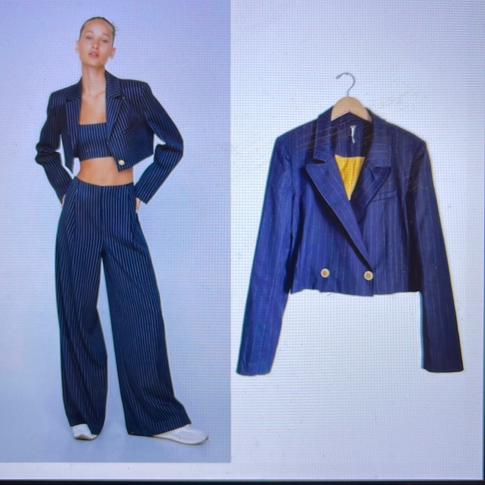 Free People Pinstriped Cropped Blazer
